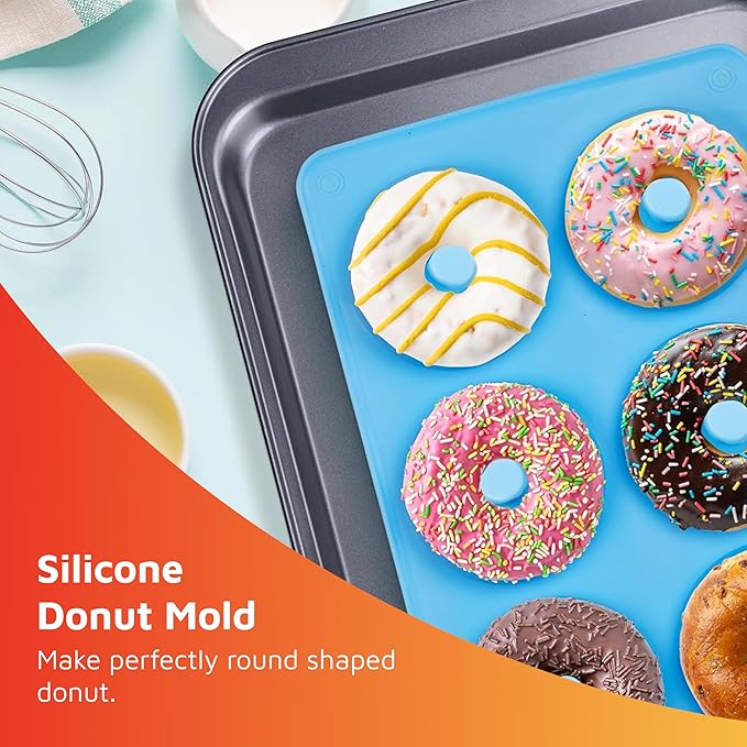 HOTPOP Silicone Donut Molds for Baking – Set of 2 Nonstick Pans (Red, Blue), Makes 12 Donuts – Flexible, Reusable, Dishwasher Safe Molds for Oven – Perfect Donut Mold for Baking Sheets