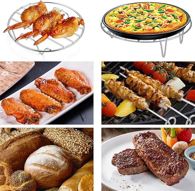 Round Cooking Rack, Round Wire Rack Baking Steaming Roasting Rack Set Stainless Steel, Nonstick Wire Grids Rack For BBQ Grilling Roasting Steaming Baking Drying