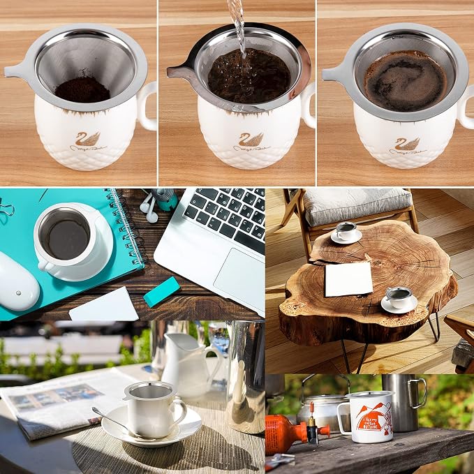 Pour Over Coffee Maker,Coffee Filter,Slow Drip Paperless Stainless Steel Cone Coffee Dripper(1-2 Cup)