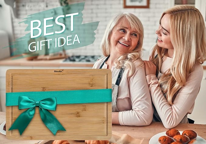 Wood Cutting Board for Kitchen – 15x10" Bamboo Cutting Board with Juice Groove and Handles – Wooden Chopping Board, Serving Tray – BlauKe®