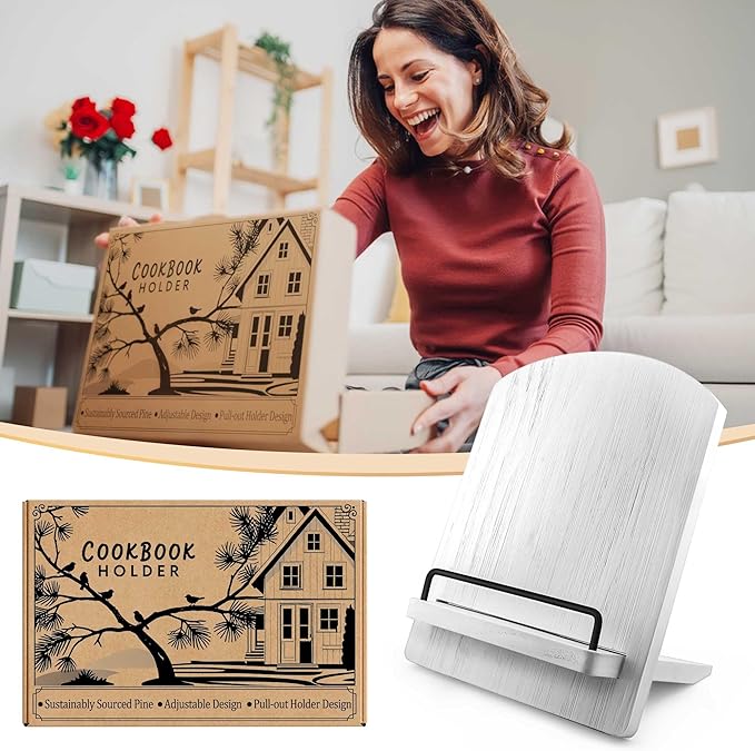 Cookbook Stand Recipe Book Holder: Vintage Cutting Board Style Cookbook Stand - Adjustable Display Stand as Kitchen Counter Decor - Recipe Book Holder for Counter