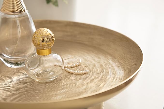 Kate and Laurel Stovring Modern Metal Round Lazy Susan, 12 Inch Diameter, Gold, Transitional Aluminum Circular Rotating Pedestal Tray Organizer for Tabletop Decor or Kitchen Storage