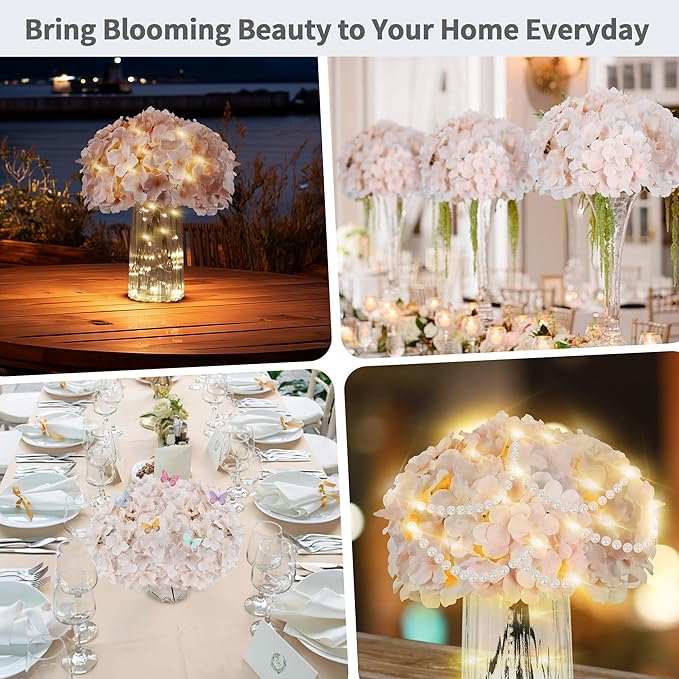 64 PCS Silk Hydrangea Flowers with Detachable Stems, Full Artificial Hydrangea Heads for Wedding Centerpieces, Bridal Shower Bouquets, DIY Floral Arrangements & Home Decor