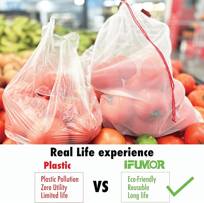 8 Pack Eco Friendly Reusable Mesh Produce Bags Washable Durable Mesh Produce Bags Drawstring with Colorful Tare Weight Tags