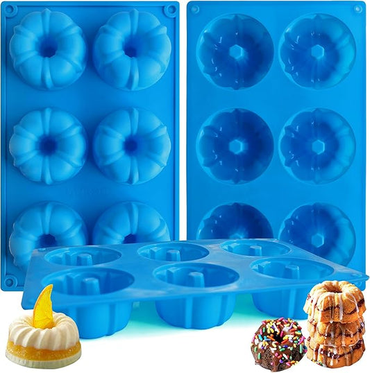 Sidosir Mini Flan Fluted Tube Cake Pan Mold, 6 Cavity Heritage Fluted Tube Cake Silicone Mold for Family Baking,Non Stick Fancy Design Molds for Fluted Tube Cake, Mousse Cups, Jelly