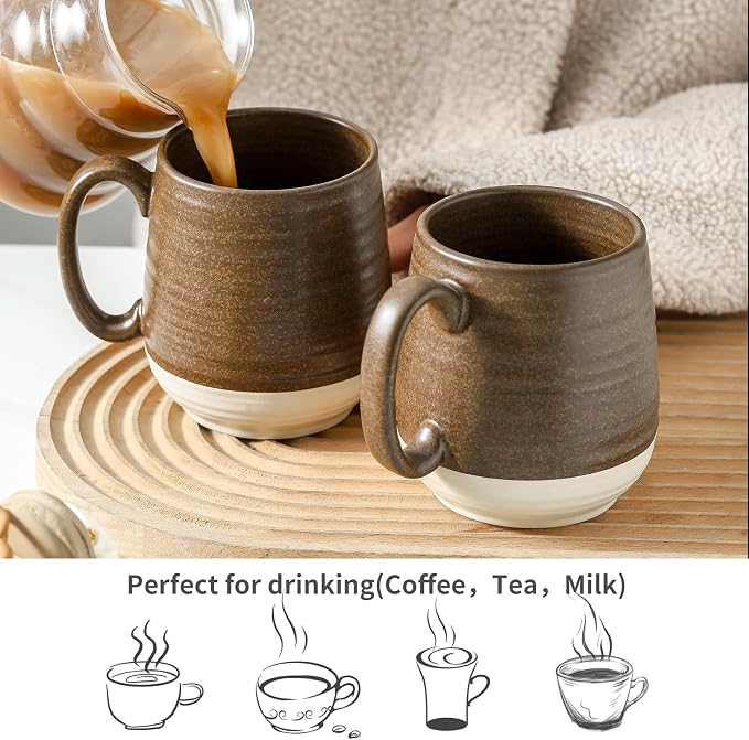 HASENSE 20 oz Coffee Mugs Set of 2 – Large Tea Cups with Comfortable Handle, Perfect for Coffee,Brown Microwave & Dishwasher Safe Mugs for Latte, Hot Cocoa