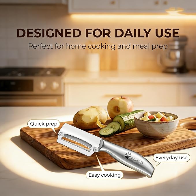 Vegetable Peeler, All Stainless Steel Potato & Fruit Peeler, Professional Kitchen Peeler with Ergonomic Handle, Zero Snag Design for Easy Peeling