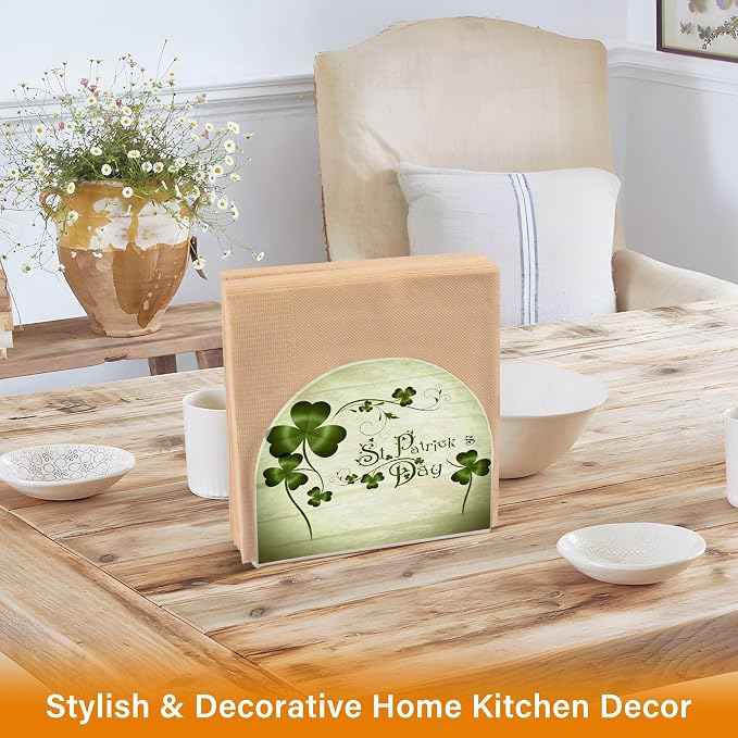 Grunge St Patricks Day Clover Leaves Napkin Holder for Tables Paper Cocktail Napkin Holders for Kitchen Dinning,Acrylic Dinner Napkin Dispenser for Restaurant Home Decor Bar Accessories 1 Pack
