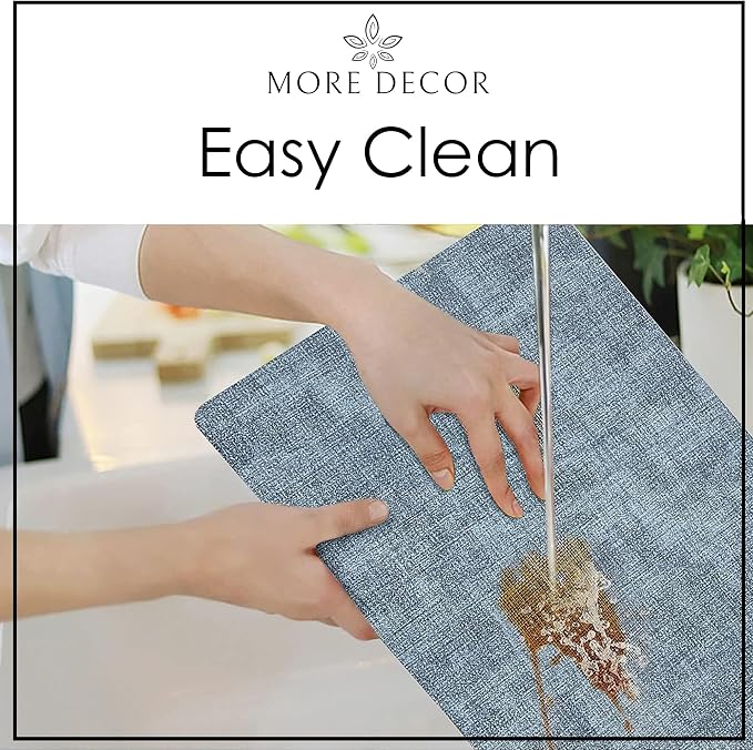 More Décor Faux Leather Placemats Set of 4 for Dining Table – Waterproof, Wipeable, Washable, Stain & Heat Resistant, Non-Slip Table Mats – 12 X 17 Inch, Blue