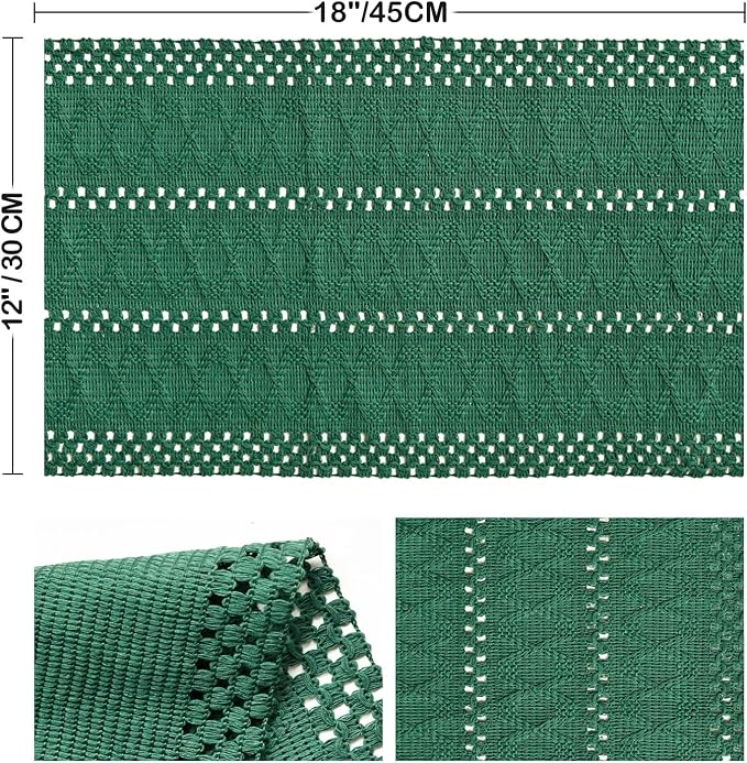 Artoid Mode Dark Green Farmhouse Woven Rustic Hollow Placemats Set of 6,12x18 Inch Seasonal Holiday Table Mats Party Kitchen Dining Decoration