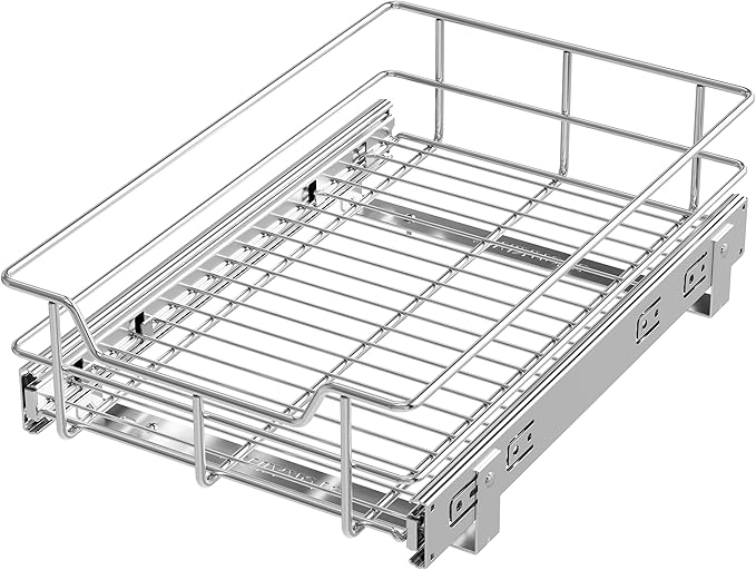 Pull Out Cabinet Organizer 11" W X 17" D, Slide Out Drawers For Kitchen Organizers and Storage, Pull Out Drawers For Cabinets Capacity Heavy Duty Caddy, Cabinet Shelves Chrome-Plated, Bathroom Pantry