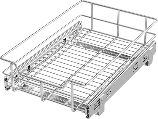 Pull Out Cabinet Organizer 11" W X 17" D, Slide Out Drawers For Kitchen Organizers and Storage, Pull Out Drawers For Cabinets Capacity Heavy Duty Caddy, Cabinet Shelves Chrome-Plated, Bathroom Pantry
