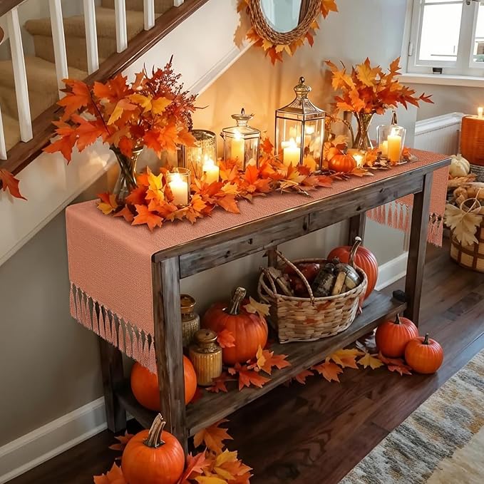 yuboo Burnt Orange Table Runner 72 Inches - Terracotta Boho Runner for Wedding, Spring Dining Table, Valentine's Day Party, Rust Farmhouse Decor for Dresser