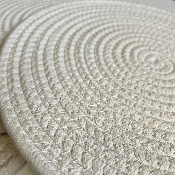 WAZAIGUR Round Placemats Washable Thick Cotton Absorbent 13 inch Round Table Mats for Kitchen Dining Table Set of 6 Round Woven Fabric Indoor/Outdoor Place Mats (Cream, 6)