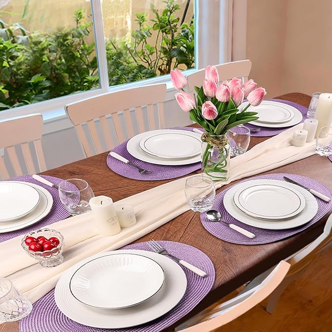 AHHFSMEI Placemats Set of 4 for Dining Table Washable Woven Non-Slip 18x12 inches Placemat Heat-Resistant Durable Table Mats for Dining Table Easy to Clean(Lavender Purple 4)