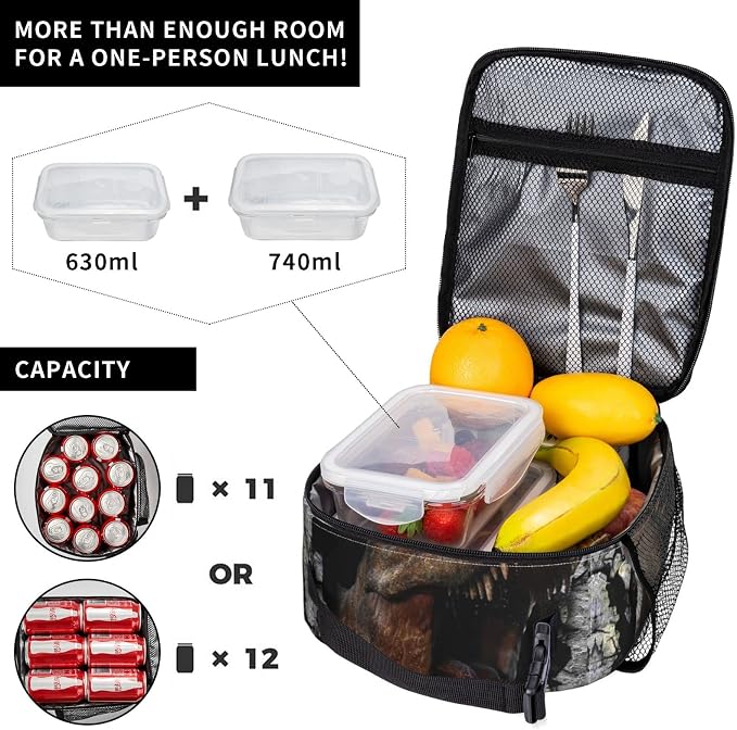 YETTA YANG 3d Dinosaur Trex Dino Portable Lunch Bag Insulated Lunch Box Reusable Totes For Women Men Work Picnic Camping