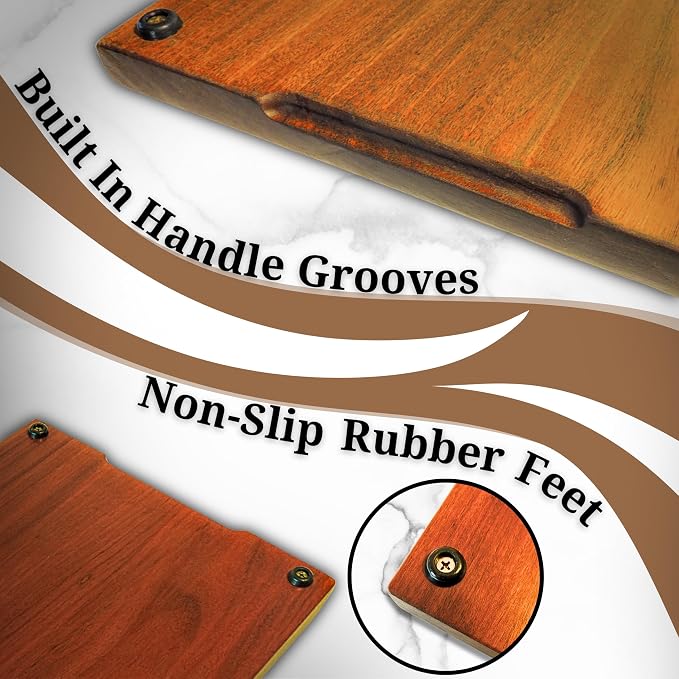 Walnut Wood Cutting Board, Scratch & Warp Resistant, Premium Hardwood Wooden Cutting Board with Handles & Non-Slip Feet, For Meat, Vegetables & Charcuterie (15x10x0.75)