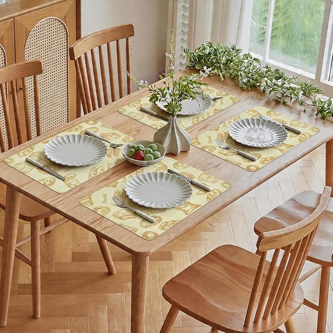 Vinyl Placemats Set of 4-12x17 Inch - Heat Resistant Washable Place Mats Waterproof Non-Slip Wipeable Table Mats for Dining Table Decor, Indoor/Outdoor Plastic Mat