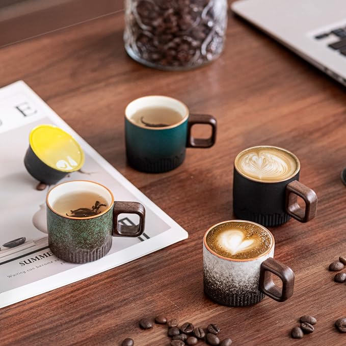 Zurucily Espresso Cups Set of 2, 2 oz Ceramic Espresso Cups, Demitasse Cups for Tea or Coffee (Gray)