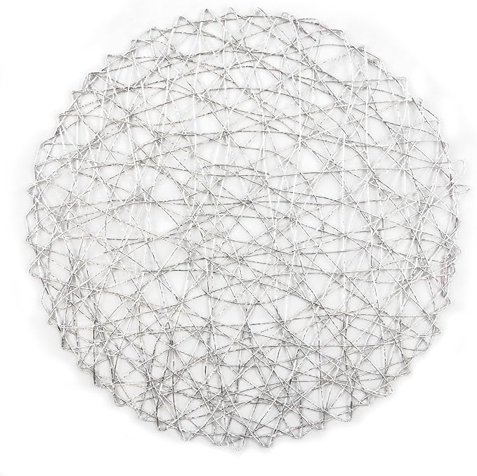 DII Woven Paper Tabletop Collection Holiday or Event Décor, Round Placemat Set, 15" Dia, Silver, 6, Piece