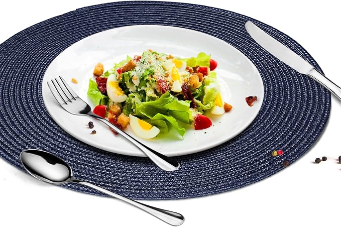 Round Placemats, Crossweave Heat Resistant Woven Round Place Mats Diameter 13.5 inch for Kitchen Table Set of 6 (Nautical Blue)