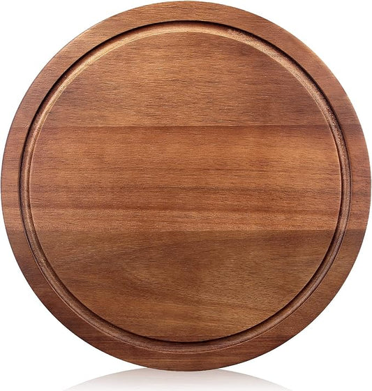 Round Acacia Wood Cutting Boards for Kitchen Meat Small Wooden Charcuterie Boards Decorative Bread Serving Cheese Board Chopping Board Butcher Block Circle Pizza Board Charcuterie Tray Food Platter