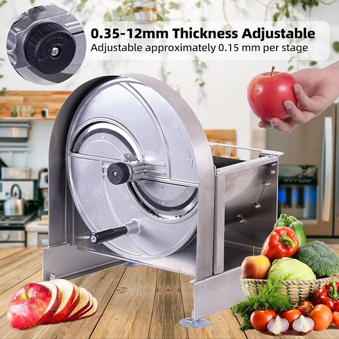 Commercial Manual Fruit Vegetable Slicer 0.2-12mm Adjustable Thickness Stainless Steel Multifunctional Commercial Manual Slicer for Slicing Fruit Lemon Onion Cabbage