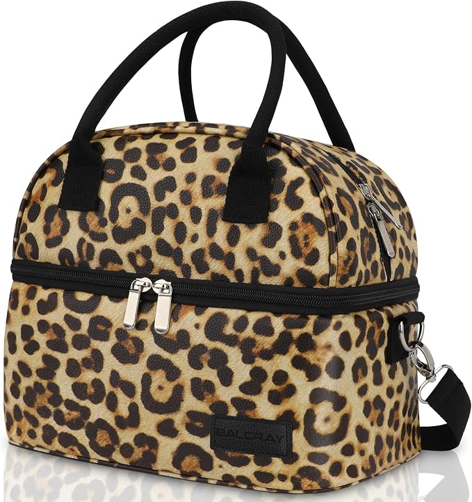 BALORAY Lunch Bag for Women Men Insulated Lunch Box for Adult Reusable Lunch Tote Bag for Work, Picnic, School or Travel (Black/Beige),L