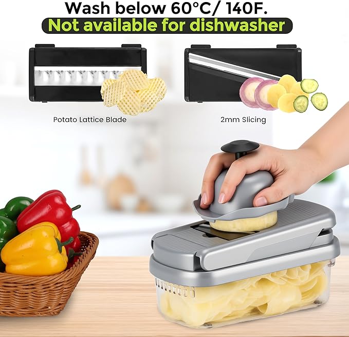 Vegetable Chopper,12-in-1 Multifunctional Food Chopper,Professional Onion Chopper with 7 Blades,Vegetable Cutter with Container for Salad,Potato,Carrot,and Garlic Essential Kitchen Tool (Silver black)