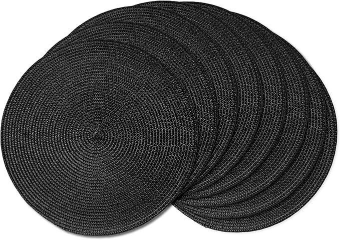 AHHFSMEI Round Placemats Set of 8 Heat Resistant Washable Non-Slip Woven Braided Table Mats for Dining Table Kitchen & Home Decor (Black,8)