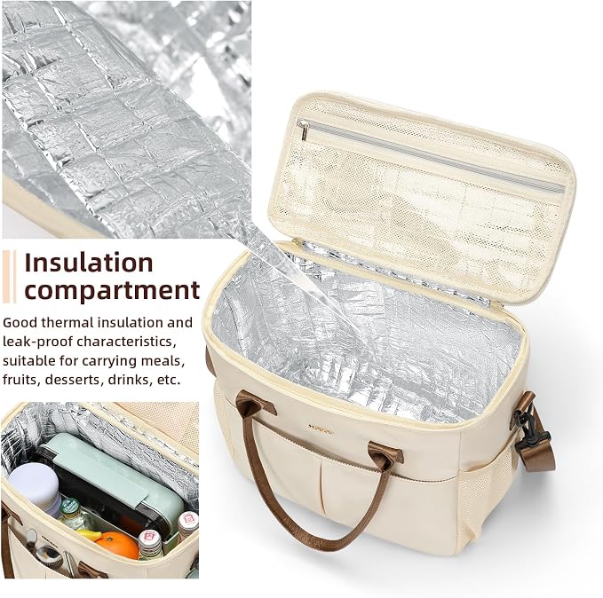 MDODO Large Insulated Lunch Bags for Women Men Adult Lunch Box with Shoulder Strap for Work,Picnics,Outings (Beige)