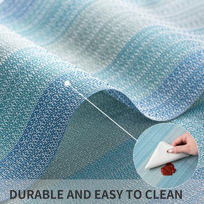 HeloHo Blue Placemats Set of 8,Vinyl Table Place Mats Stain Resistant Foldable Placemats Washable Wipeable Placemat for Kitchen Dining Table Decoration Indoor Outdoor.
