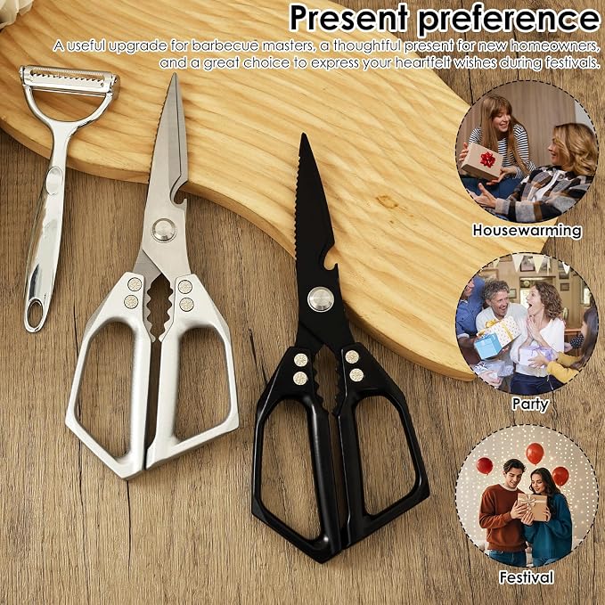 3Pcs Kitchen Shears and Vegetable Peeler Set, Heavy Duty Poultry Shears, Japanese Kitchen Scissors All Purpose, Food Cooking Scissors for Meat, Chicken Bones, Turkey, and Fish, Dishwasher Safe