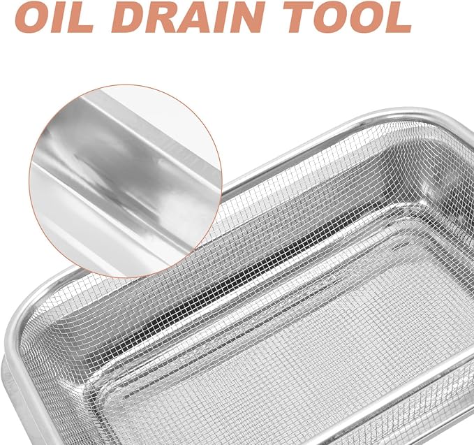 Zerodeko Heavy Duty Stainless Steel Baking Sheet with Cooling Rack, Rectangular Oil Draining Basket with Mirror Finish, Multi-functional Bakeware Pan for Frying and Cooling