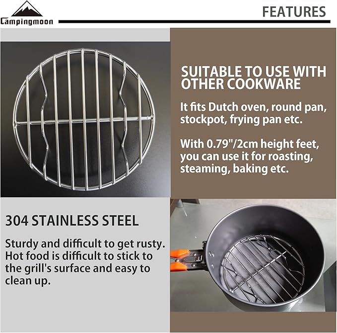CAMPINGMOON 2pcs Round round cooling rack 304 Stainless Steel Cooking Grid Grill (φ4.9 inches, W13-2P)