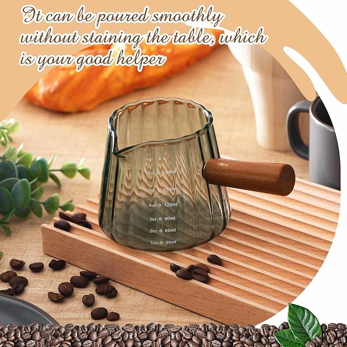 Jingmore 1 Pcs Espresso Shot Glass with Handle, 6 oz/180 ml Espresso Cup with Single V-shaped Mouth, Measuring Cup for Milk Tea Coffee Bar Accessories (Gray)