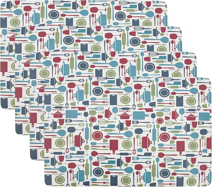 Placemats Set of 4-Waterproof Heat Resistant Non-Slip Washable Table Mats for Dining Table,12 x 18 inch Kitchen Pattern
