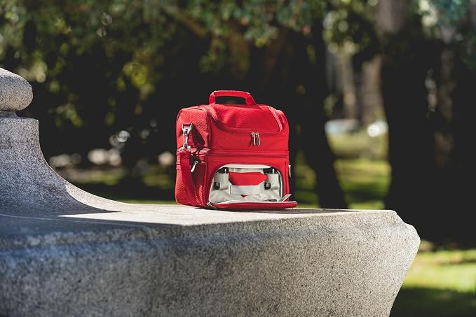 PICNIC TIME Disney Mickey Mouse Pranzo Insulated Lunch Box, Soft Sided Cooler Lunch Bag with Picnic Set, Dual Compartment Lunchbox, (Red)