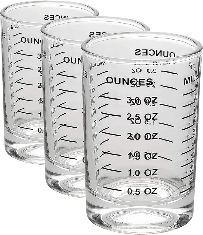 OGGI Measuring-Shot Glass with Measure Lines, 3oz / 90ml - Bartender Accessories, Jigger for Bartending, Shot Glass Measuring-Cup with Ounces & Milliliters (Pack of 3)