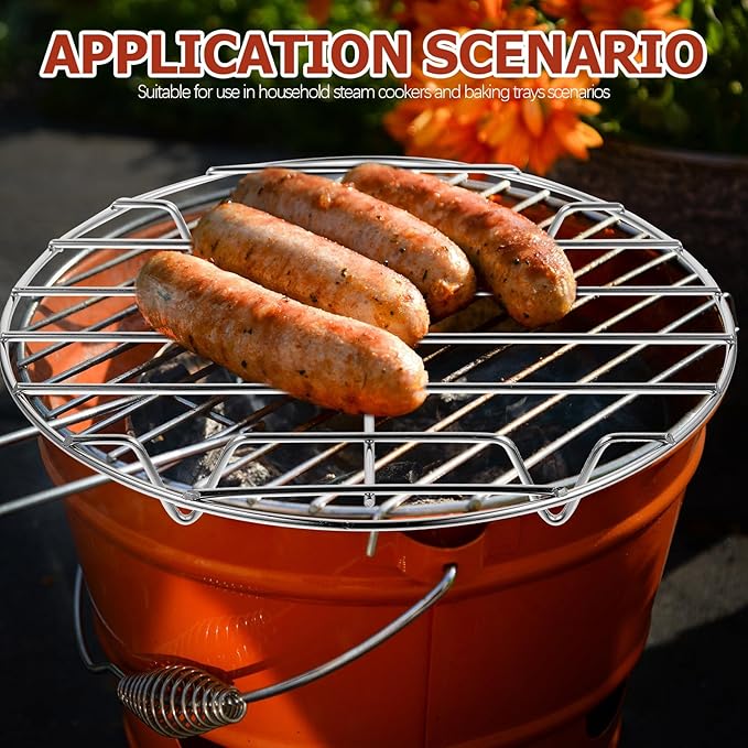 Round Steamer Rack: Stainless Steel Cooling Baking Roasting Rack, 11.61 Inch/29.5 Cm Barbecue Grates, for Cookie Cake Pizza Pan Oven Tea Pot Trivet