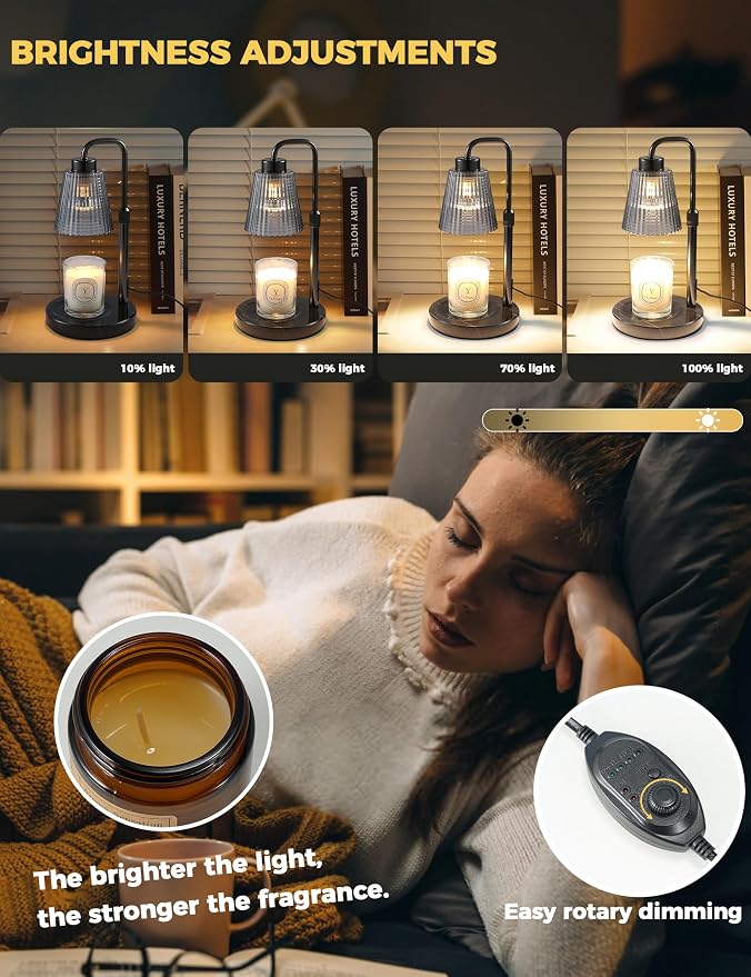 GODONLIF Candle Warmer Lamp with Timer Dimmable, Birthday Gifts for Women Mom, House Warming Gifts New Home Decor, Wax Melt Warmer for Jar Candles with 2 Bulbs, Black Marble Base