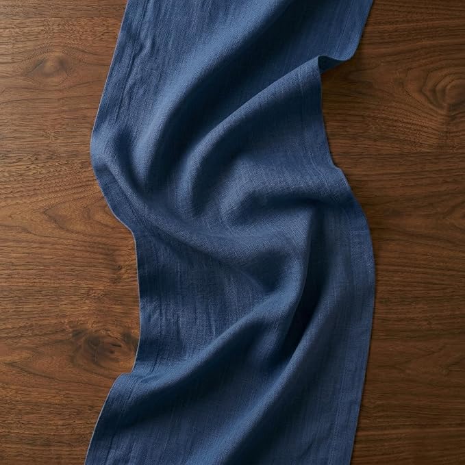 Solino Home Linen Table Runner 36 Inches - 100% Pure Linen Vintage Blue Table Runner 14 x 36 Inch Ideal for Dresser and Coffee Tables - Diana Medium Weight, Spring, Summer