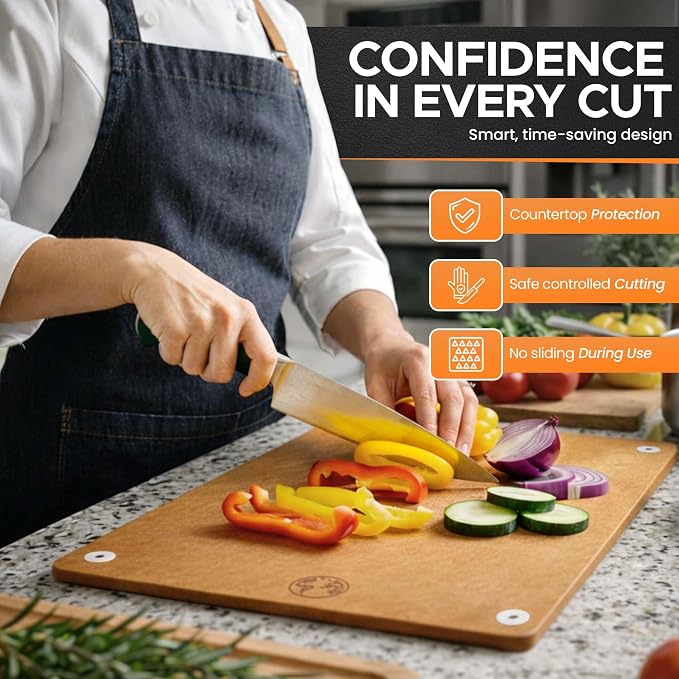 Earth's Dreams Composite Wood Cutting Board Set of 3 – Dishwasher Safe, Non-Toxic Cutting Boards for Kitchen – Large, Medium & Small Non-Slip Wood Charcuterie & Chopping Boards (Tan)