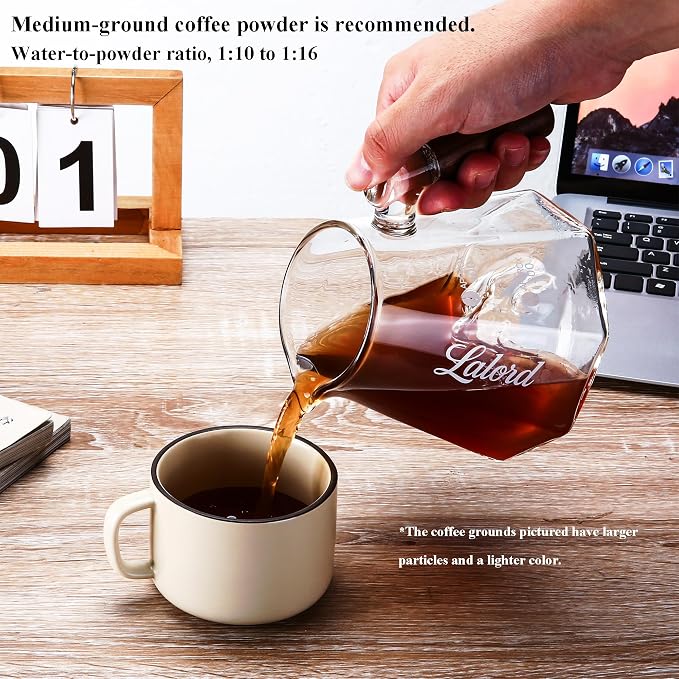 Lalord Pour Over Coffee Maker, 20 oz Borosilicate Glass Set with 100 pcs Paper Filter, Walnut Collar & Glass Lid, Drip Coffee Maker, 1-3 Cups, Clear (B-600 ml Set)