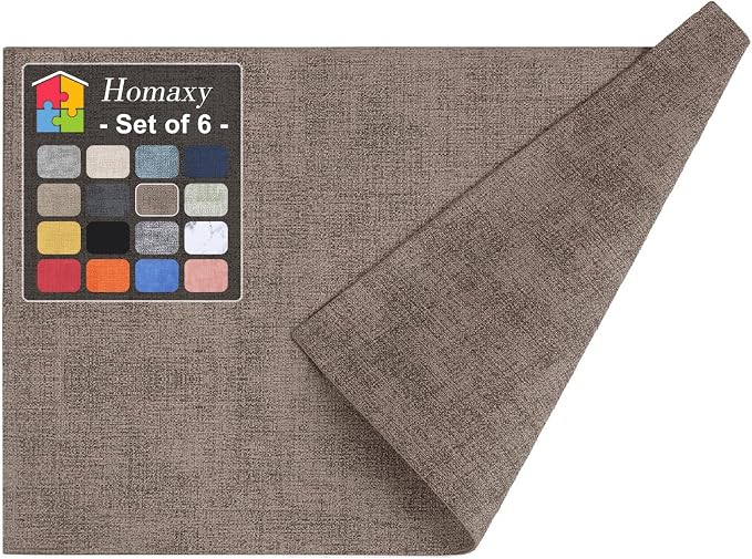 Homaxy Faux Leather Heat Resistant Placemats for Dining Table Set of 6, Waterproof Wipeable Washable PU Table Mats, Easy to Clean Anti-Slip Place Mats, 11.8" x 17", Dark Brown
