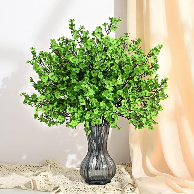 Waipfaru 15 Pcs Fake Flowers Babys Breath Silk, Real Touch Green Artificial Flowers Bulk with Bendable Stems, Green Faux Flowers Babys Breath for Spring Summer St. Patrick‘s Day Party Table Decor