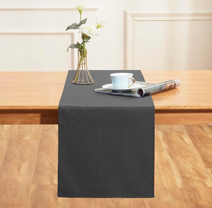 Black Grey Table Runner 13x72 Inches Long, Cotton Linen Farmhouse Style Seasonal Dresser Scarf for Kitchen Dining Coffee Table Parties Wedding Home Decor (13” x 72”, Black Grey)