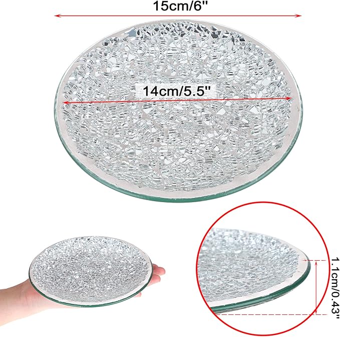 OwnMy 2PCS Mosaic Glass Pillar Candle Holder Plates and Trays, 6 Inch Glass Mosaic Candle Bases Coasters Decorative Pillar Candle Stands for Wedding Table Centerpiececs, Silver