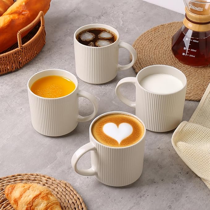 MONITO Coffee Mugs Set of 6, 16 oz Mugs Set, Ceramic Coffee Cups with Large Handles, Suitable for Lattes, Hot tea, Cappuccinos, Mochas and Cocoa,White
