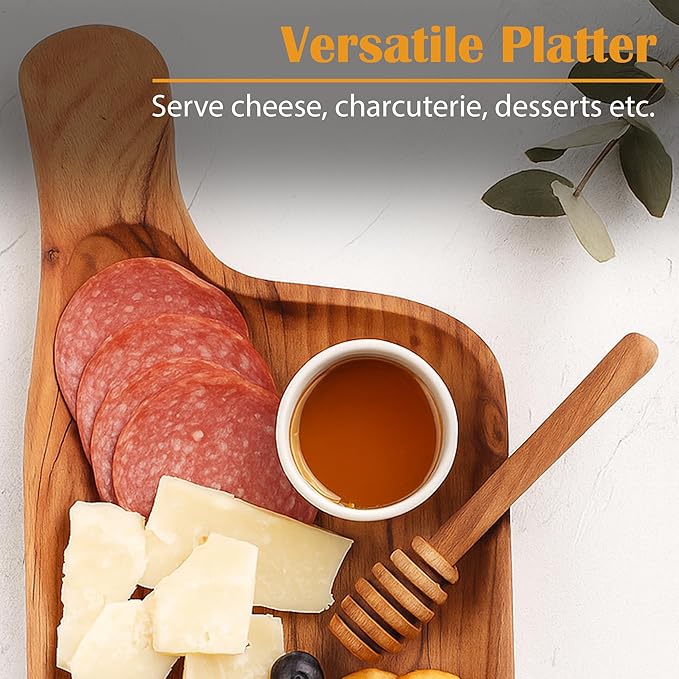 GoCraft Acacia Wood Serving Platter – 11 x 6 Inch – with Handle | Wooden Charcuterie Board for Cheese, Appetizers & Snacks | Natural Finish Bread Tray | Farmhouse Kitchen Décor | Food Display Tray